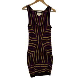 Nicole Miller Artelier sweater bodycon dress, magenta, plum, chartreuse, S